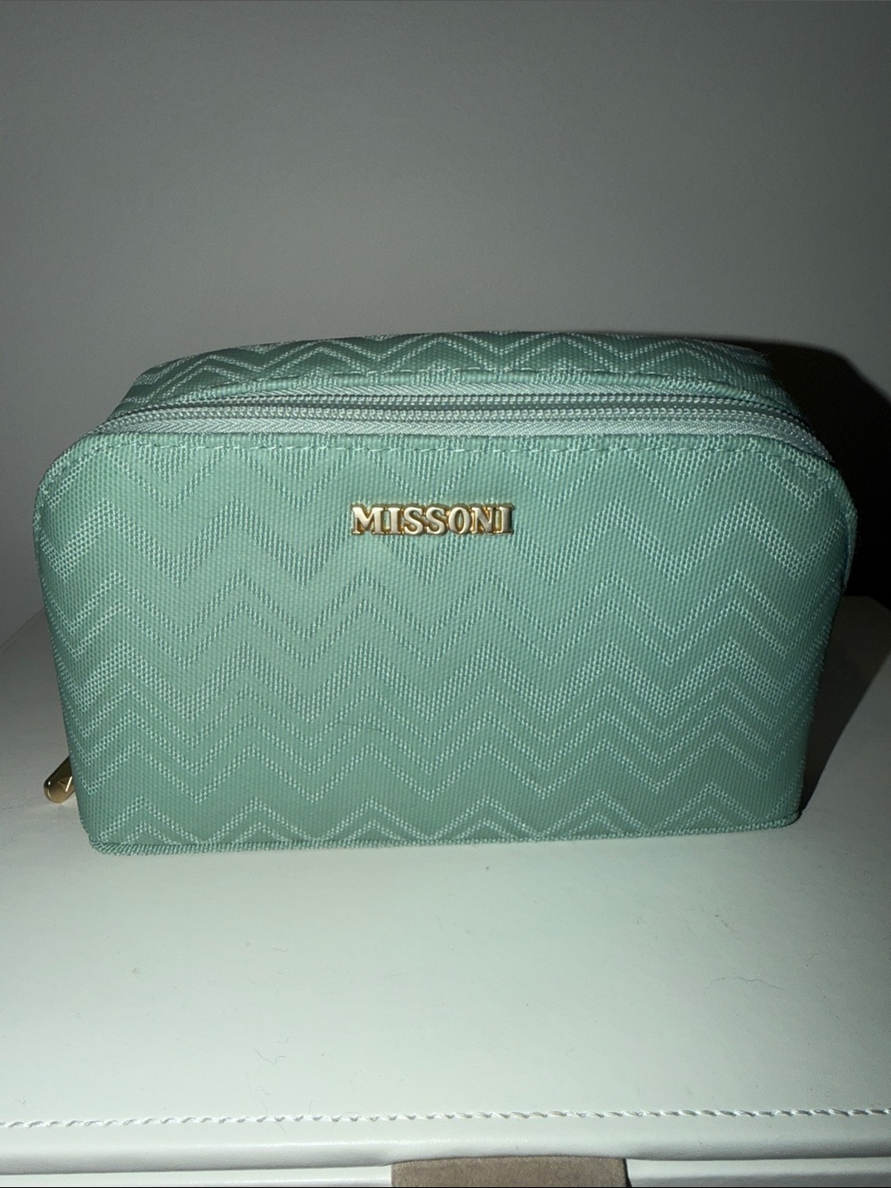 Missoni for Delta Mint Green Chevron Toiletry Pouch with Gold Logo